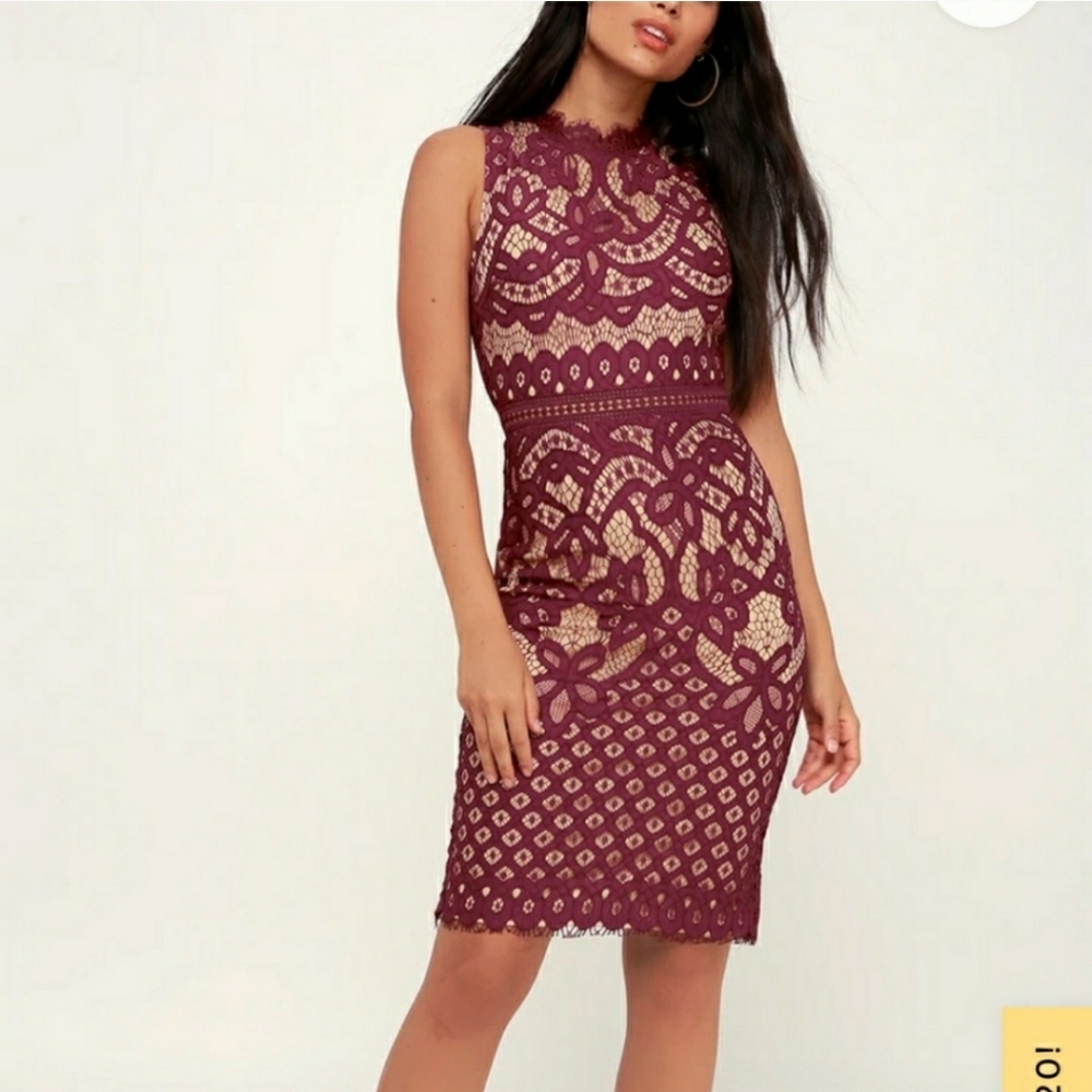 Lulus Adra Burgundy Lace Midi Dress Size Medium